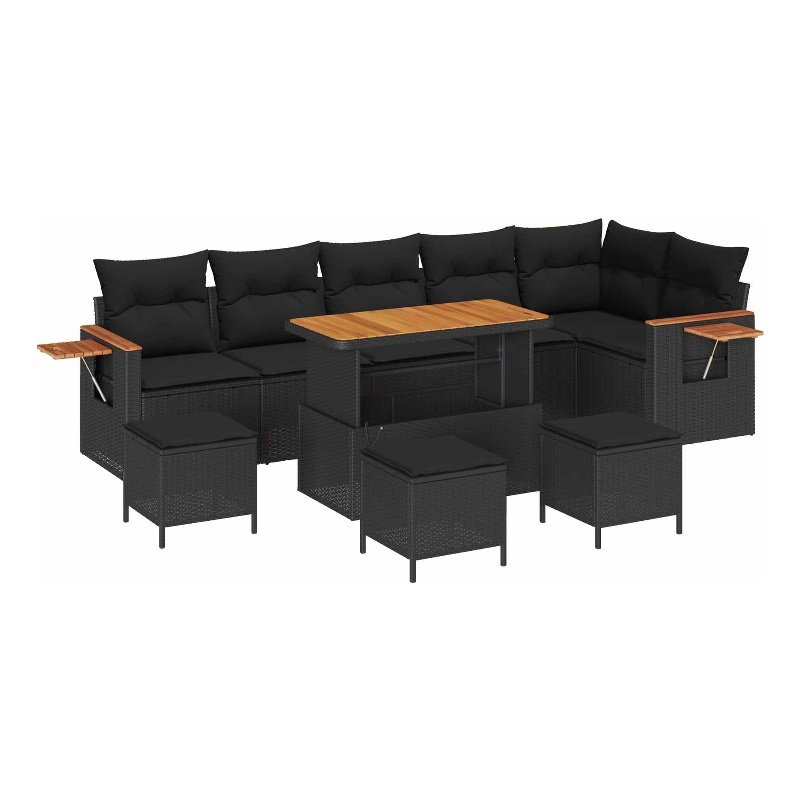 vidaXL 10 Pcs Black Garden Sofa Set With Cushions