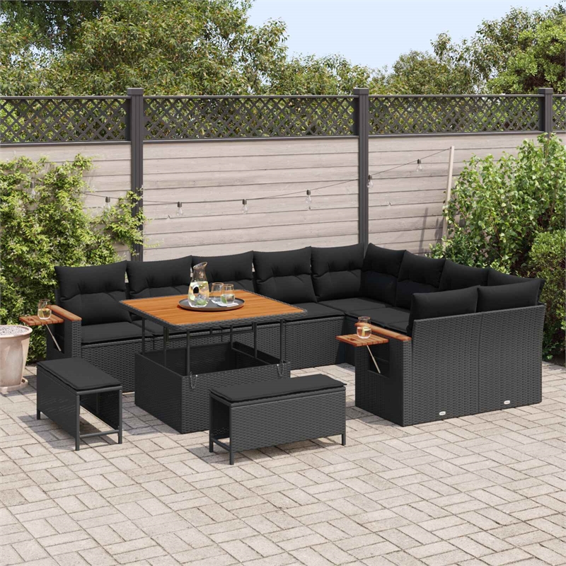 vidaXL 12 Pcs Black Garden Sofa Set With Cushions