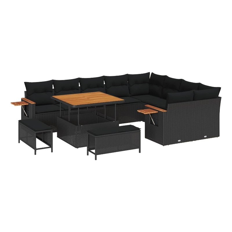 vidaXL 12 Pcs Black Garden Sofa Set With Cushions
