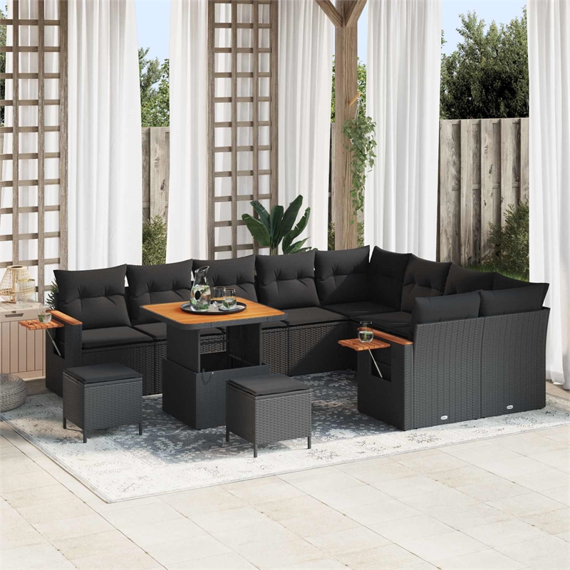 vidaXL 12 Pcs Black Garden Sofa Set With Cushions