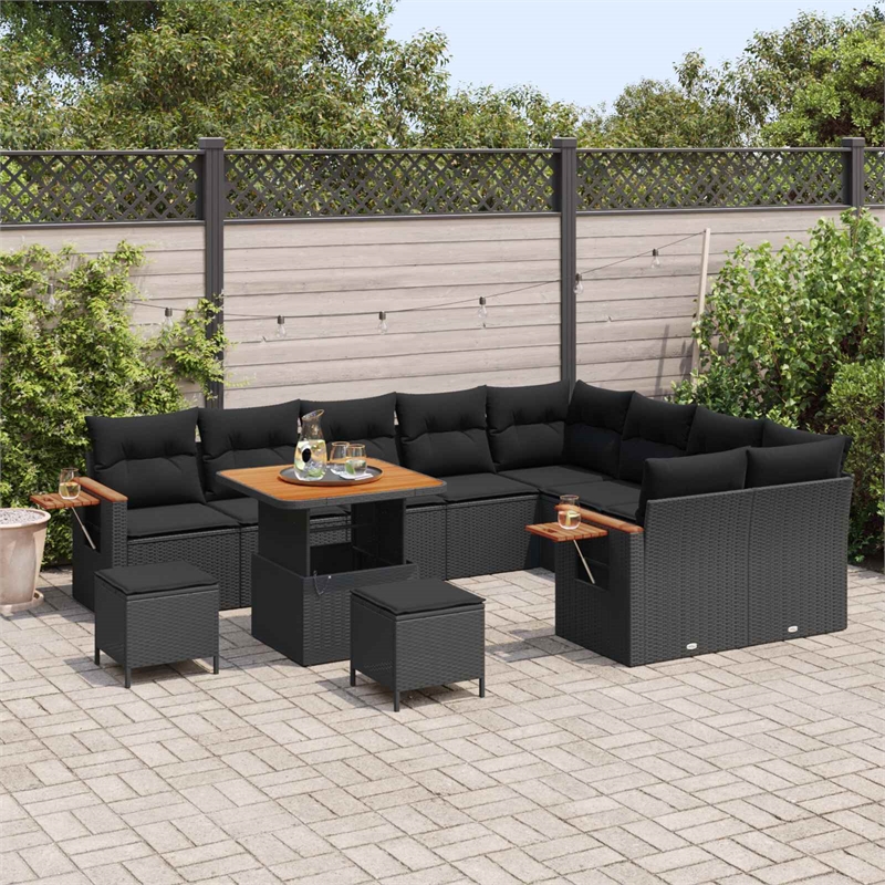 vidaXL 12 Pcs Black Garden Sofa Set With Cushions