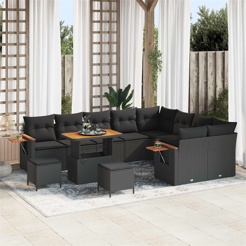 vidaXL 12 Pcs Black Garden Sofa Set With Cushions