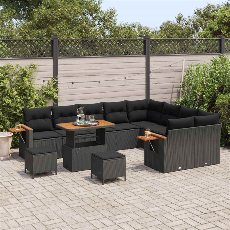 vidaXL 12 Pcs Black Garden Sofa Set With Cushions