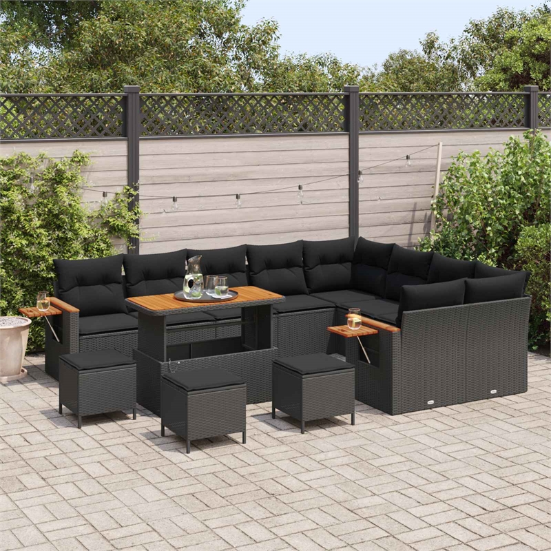 vidaXL 13 Pcs Black Garden Sofa Set With Cushions