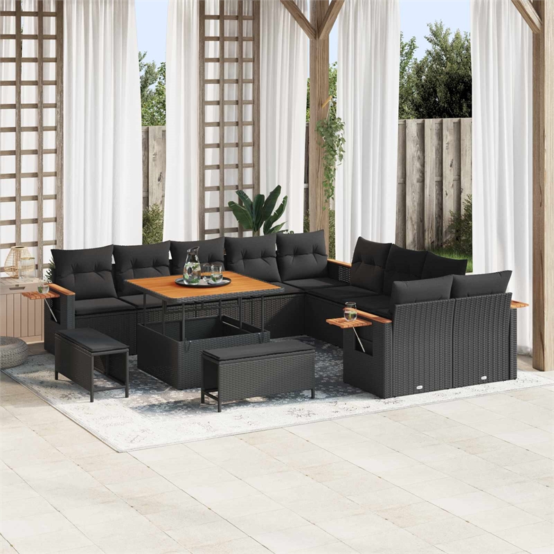 vidaXL 13 Pcs Black Garden Sofa Set With Cushions