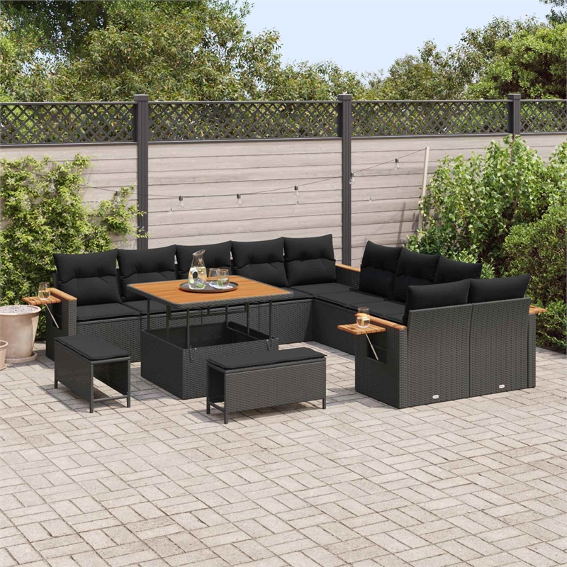 vidaXL 13 Pcs Black Garden Sofa Set With Cushions
