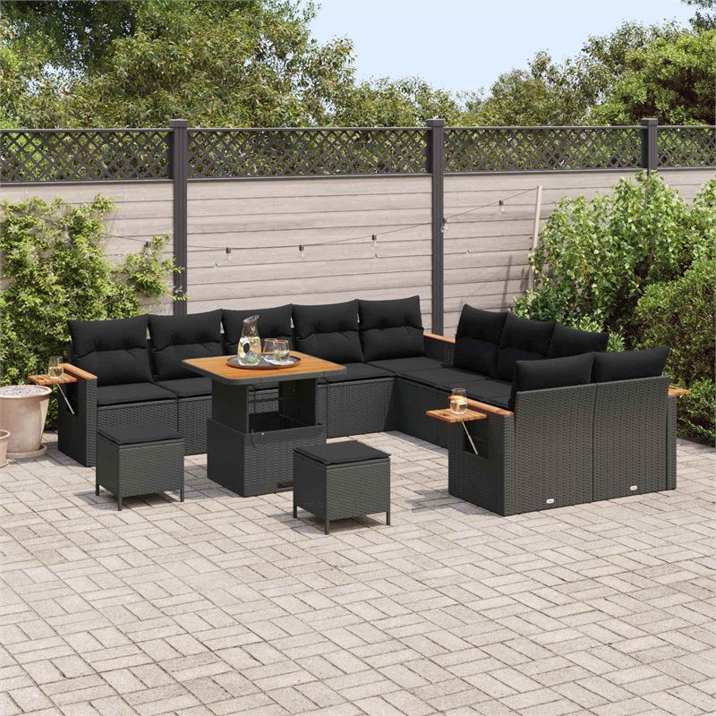 vidaXL 13 Pcs Black Garden Sofa Set With Cushions