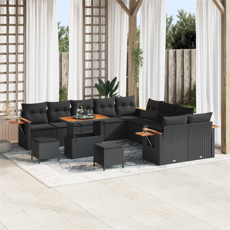 vidaXL 13 Pcs Black Garden Sofa Set With Cushions