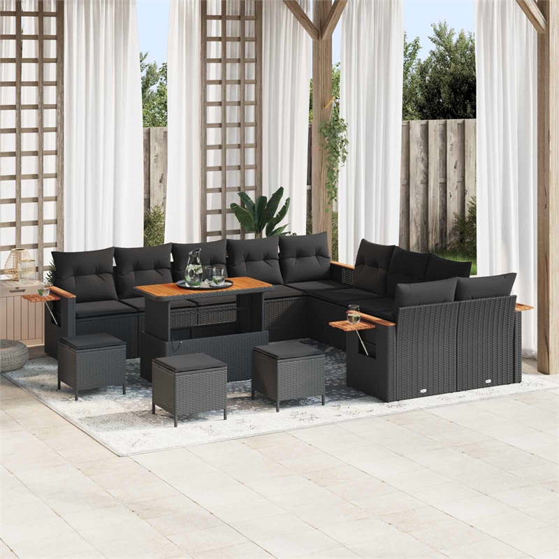 vidaXL 14 Pcs Black Garden Sofa Set With Cushions
