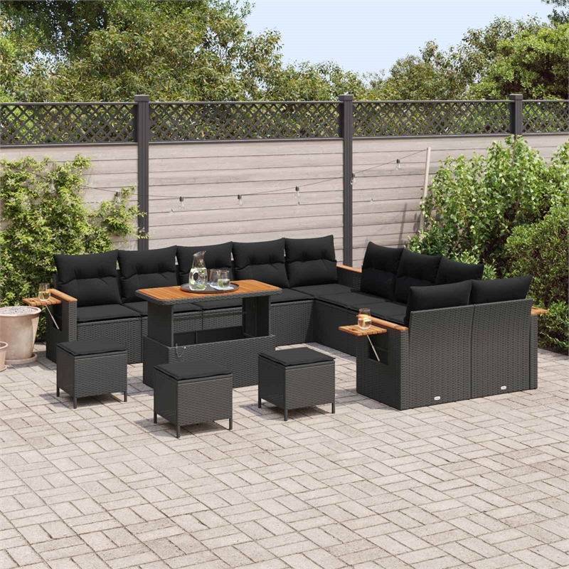 vidaXL 14 Pcs Black Garden Sofa Set With Cushions