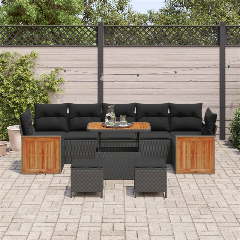 vidaXL 10 Pcs Black Garden Sofa Set With Cushions