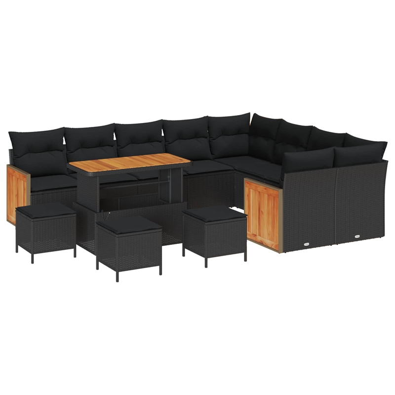 vidaXL 13 Pcs Black Garden Sofa Set With Cushions