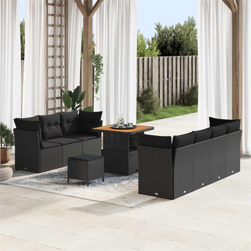 vidaXL 10 Pcs Black Garden Sofa Set With Cushions And Storage