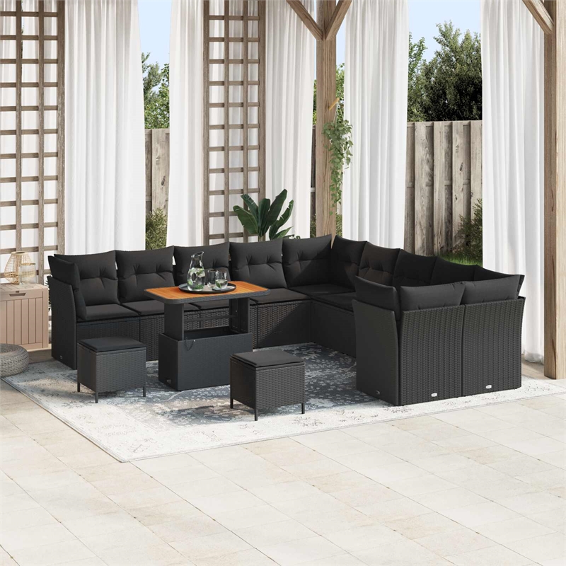 vidaXL 13 Pcs Black Garden Sofa Set With Cushions And Storage