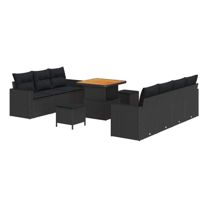 vidaXL 10 Pcs Black Garden Sofa Set With Cushions And Storage
