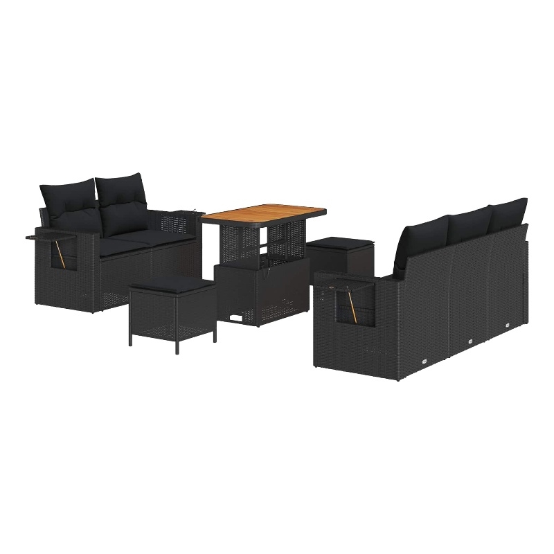 vidaXL 10 Pcs Poly Rattan Garden Sofa Set With Cushions in Black