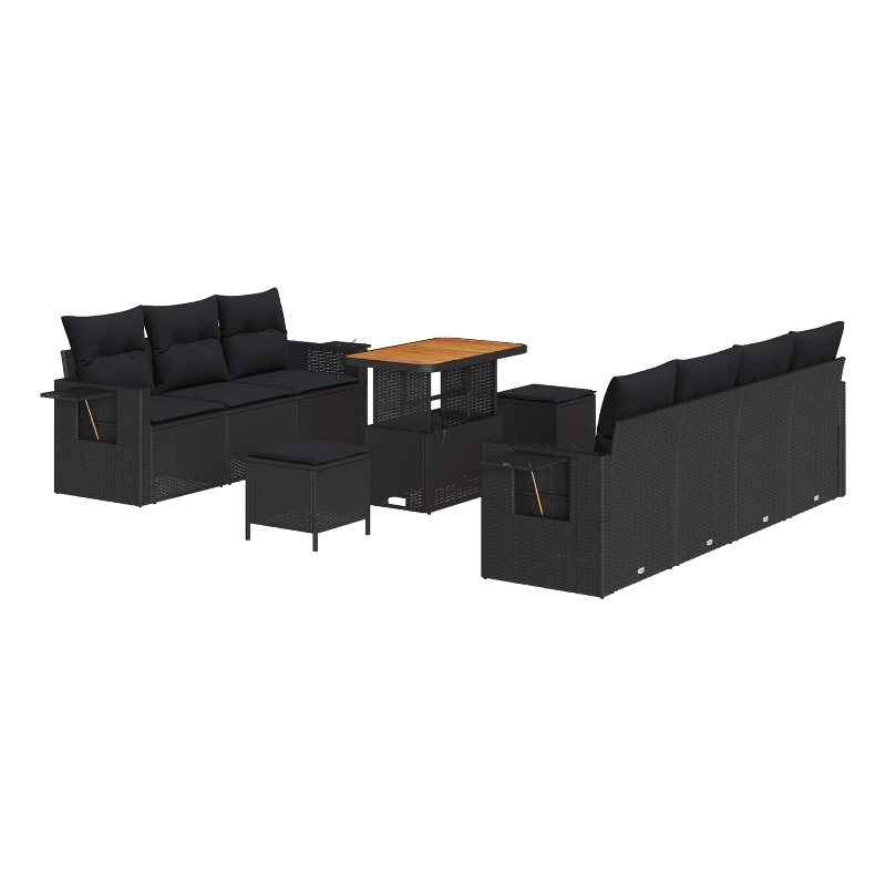 vidaXL 10 Pcs Garden Sofa Set With Cushions And Storage in Black