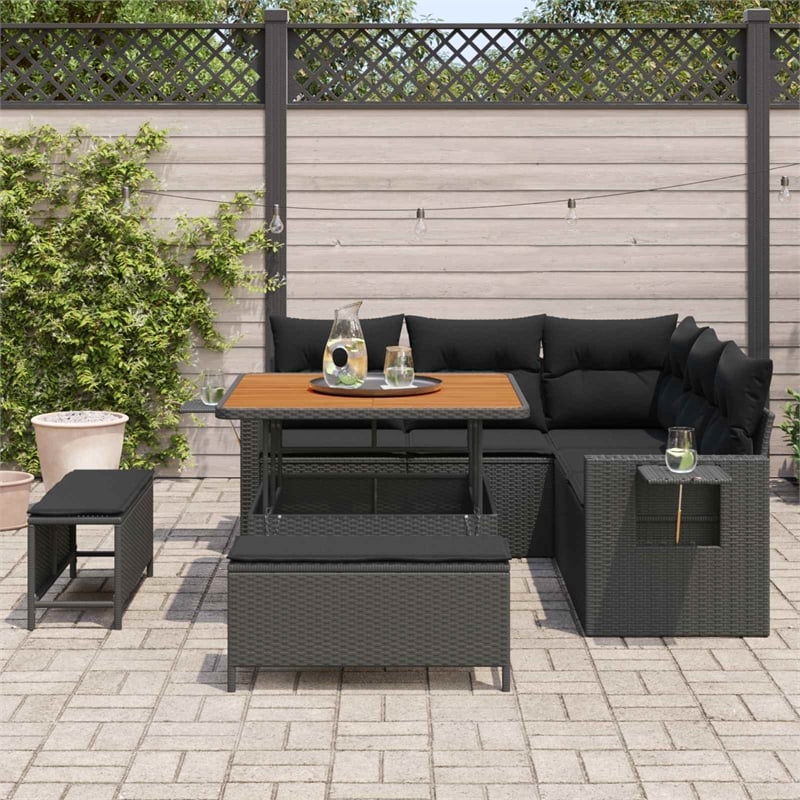 vidaXL 9 Pcs Poly Rattan Garden Sofa Set With Cushions in Black