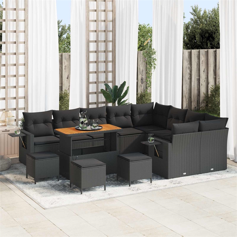 vidaXL 13 Pcs Poly Rattan Garden Sofa Set With Cushions in Black