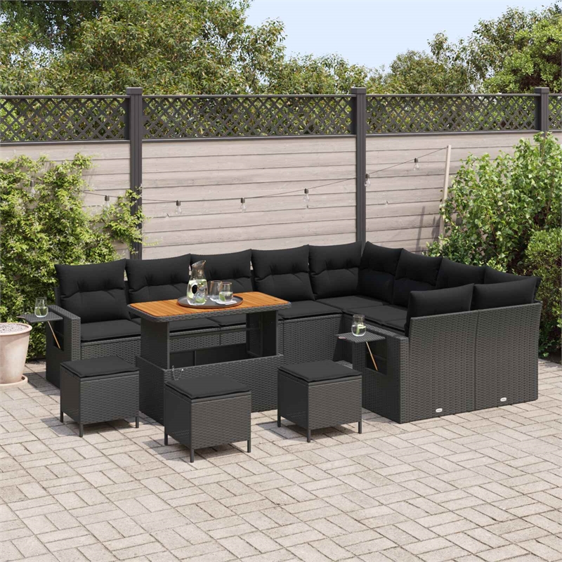 vidaXL 13 Pcs Poly Rattan Garden Sofa Set With Cushions in Black