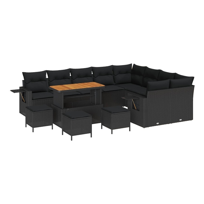 vidaXL 13 Pcs Poly Rattan Garden Sofa Set With Cushions in Black
