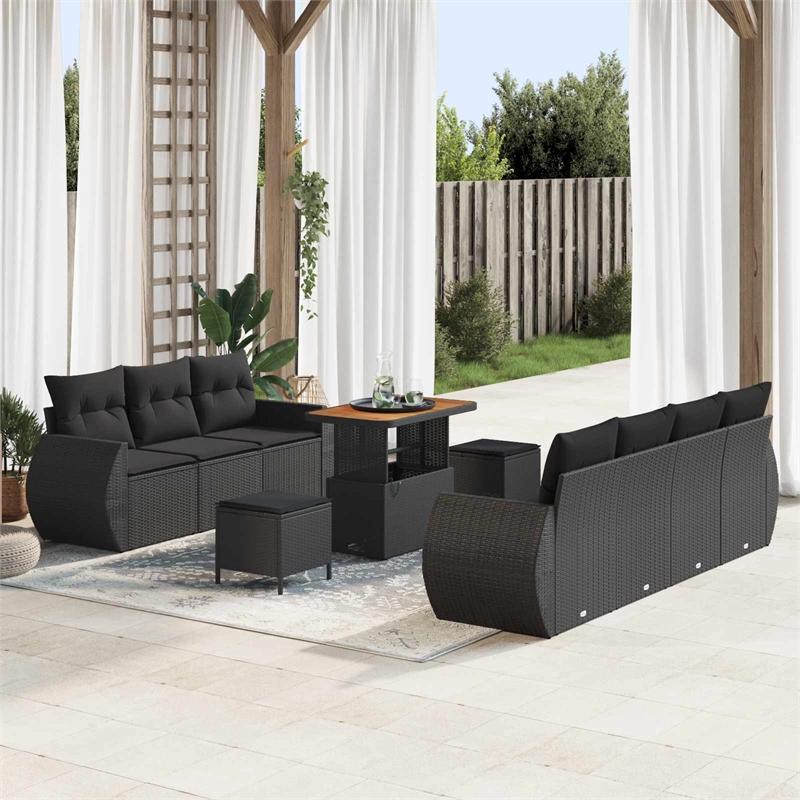 vidaXL 10 Pcs Poly Rattan Garden Sofa Set With Cushions in Black