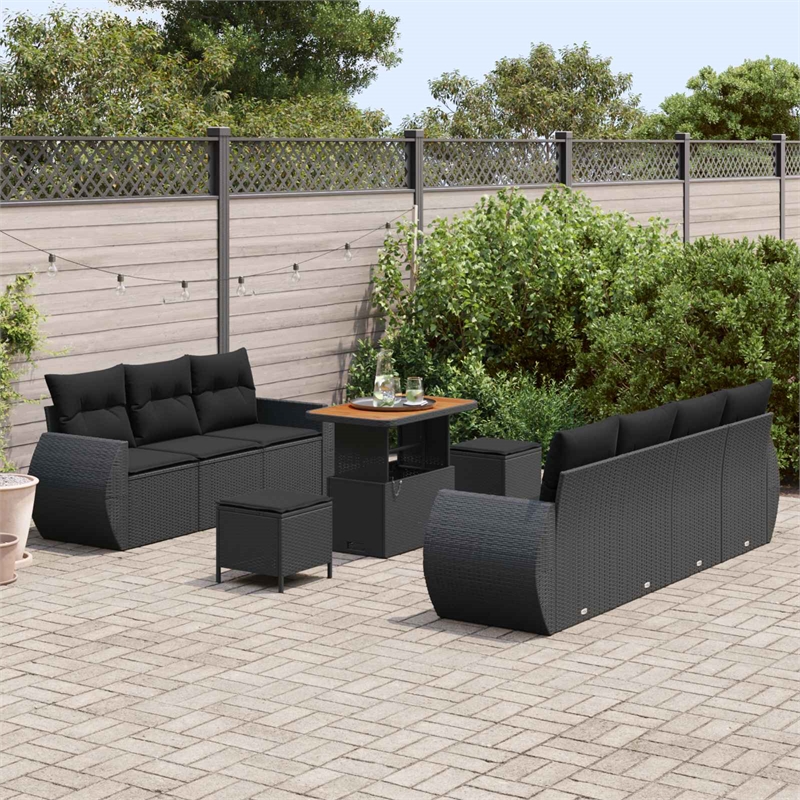 vidaXL 10 Pcs Poly Rattan Garden Sofa Set With Cushions in Black