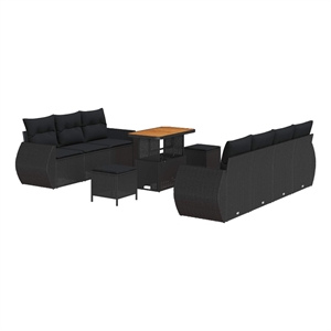 vidaXL 10 Pcs Poly Rattan Garden Sofa Set With Cushions in Black