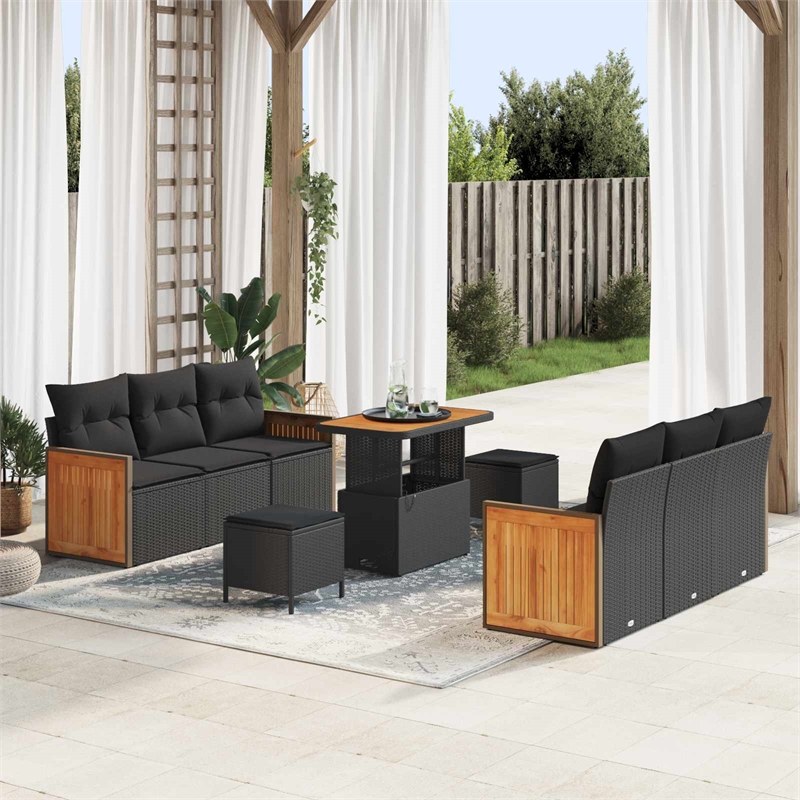 vidaXL 11 Pcs Poly Rattan Garden Sofa Set With Cushions in Black