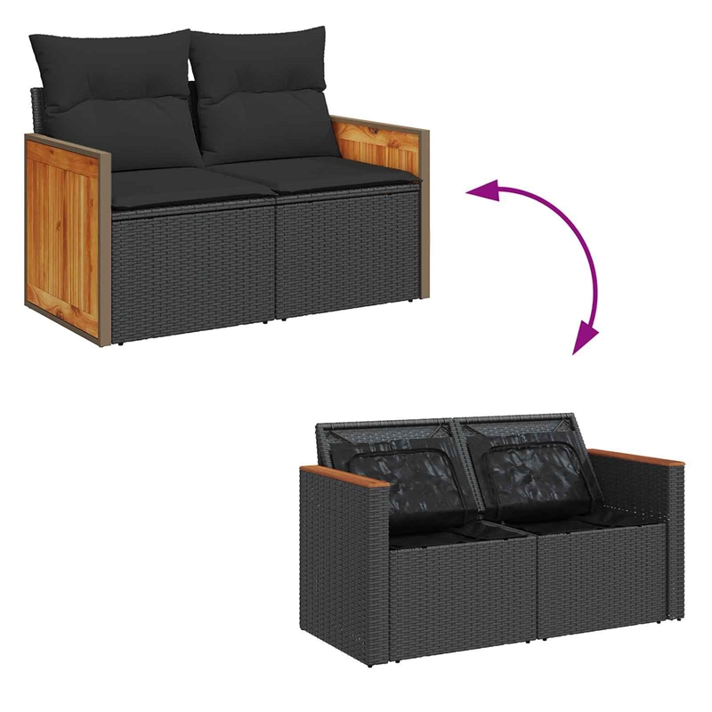 vidaXL 11 Pcs Poly Rattan Garden Sofa Set With Cushions in Black