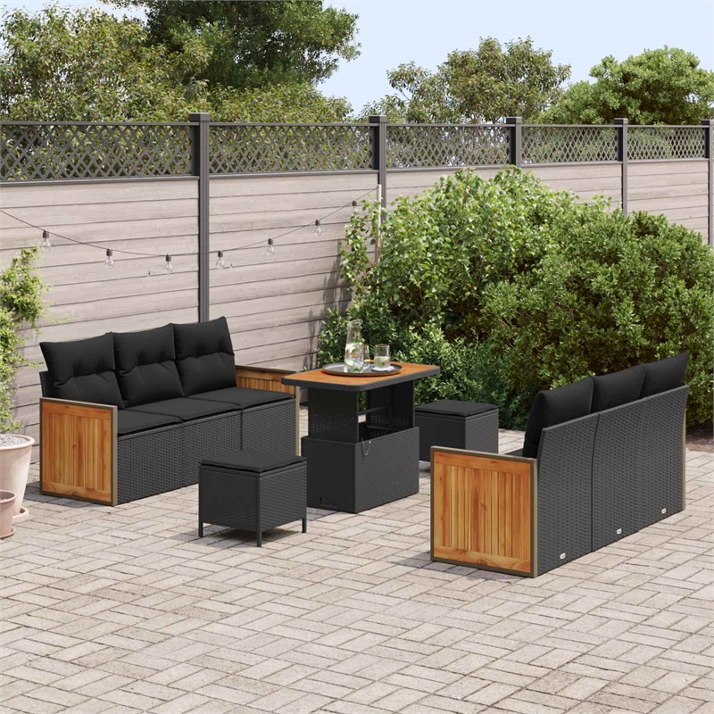 vidaXL 11 Pcs Poly Rattan Garden Sofa Set With Cushions in Black
