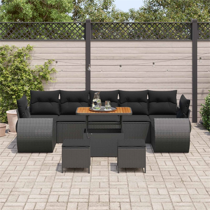 vidaXL 10 Pcs Garden Sofa Set With Cushions And Storage Manual in Black