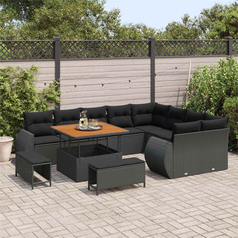 vidaXL 12 Pcs Garden Sofa Set With Cushions And Storage in Black
