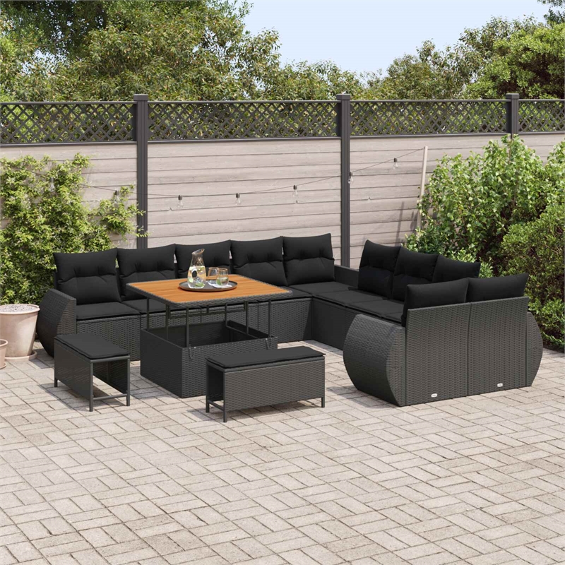 vidaXL 13 Pcs Garden Sofa Set With Cushions And Storage in Black