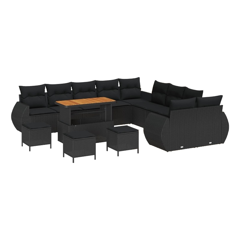 vidaXL 14 Pcs Garden Sofa Set With Cushions And Storage in Black