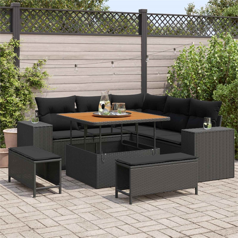 vidaXL 8 Pcs Garden Sofa Set With Cushions And Storage in Black