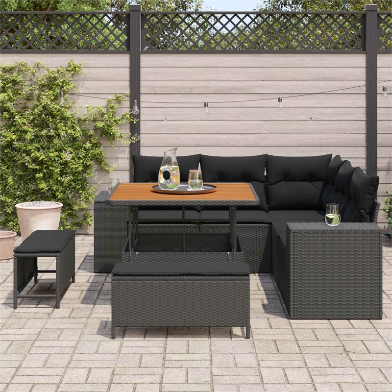 vidaXL 8 Pcs Garden Sofa Set With Cushions And Storage in Black