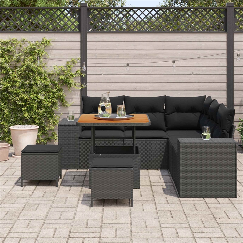 vidaXL 8 Pcs Garden Sofa Set With Cushions And Storage in Black