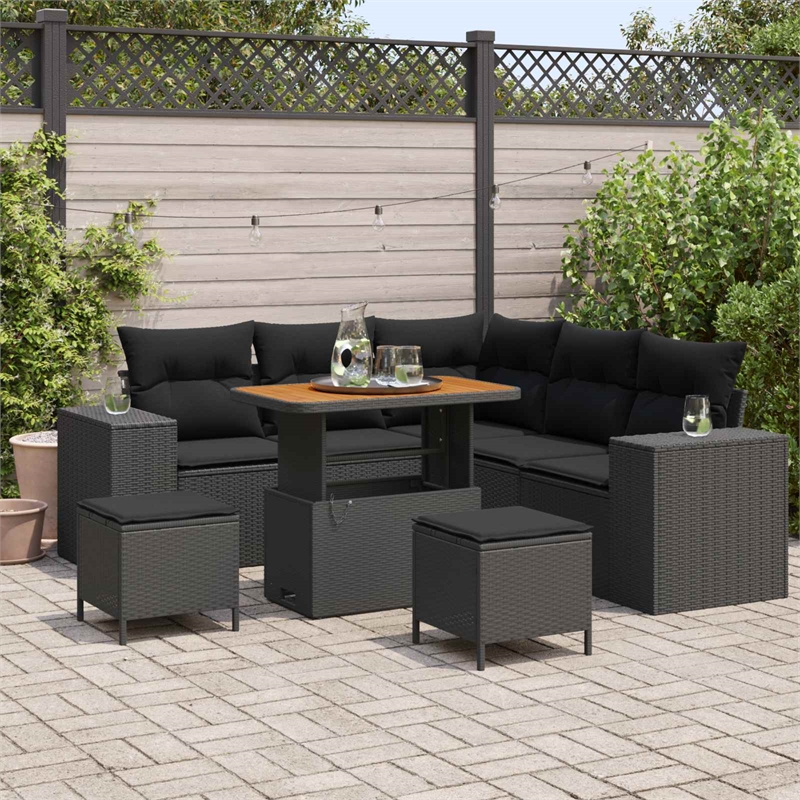 vidaXL 8 Pcs Garden Sofa Set With Cushions And Storage in Black