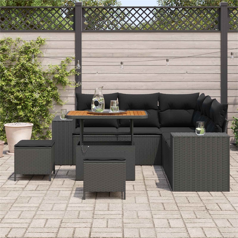 vidaXL 8 Pcs Garden Sofa Set With Cushions And Storage in Black