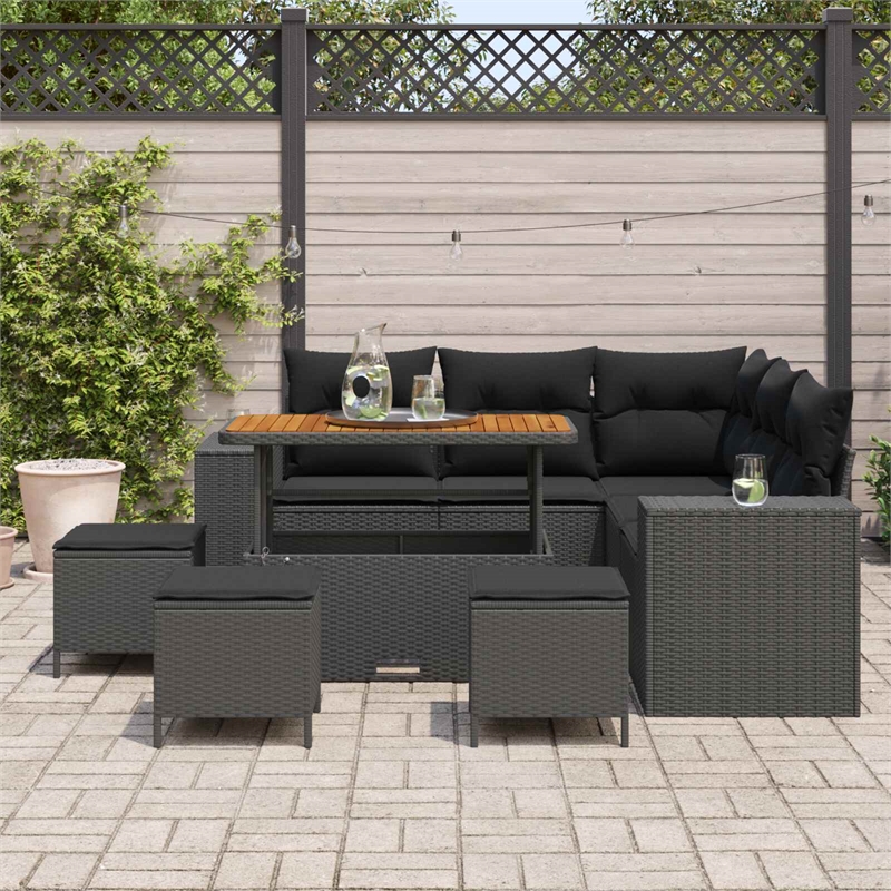 vidaXL 9 Pcs Garden Sofa Set With Cushions And Storage in Black