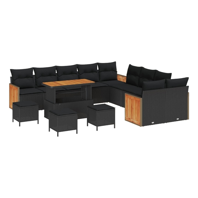 vidaXL 18 Pcs Poly Rattan Garden Sofa Set With Cushions in Black
