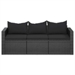 vidaXL 3-Seater Poly Rattan Patio Sofa With Cushions in Black/Black Frame