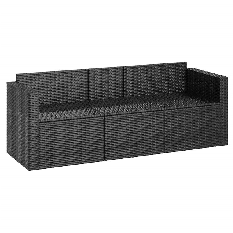 vidaXL 3-Seater Poly Rattan Patio Sofa With Cushions in Black/Black Frame