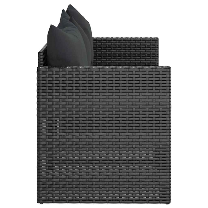 vidaXL 3-Seater Poly Rattan Patio Sofa With Cushions in Black/Black Frame