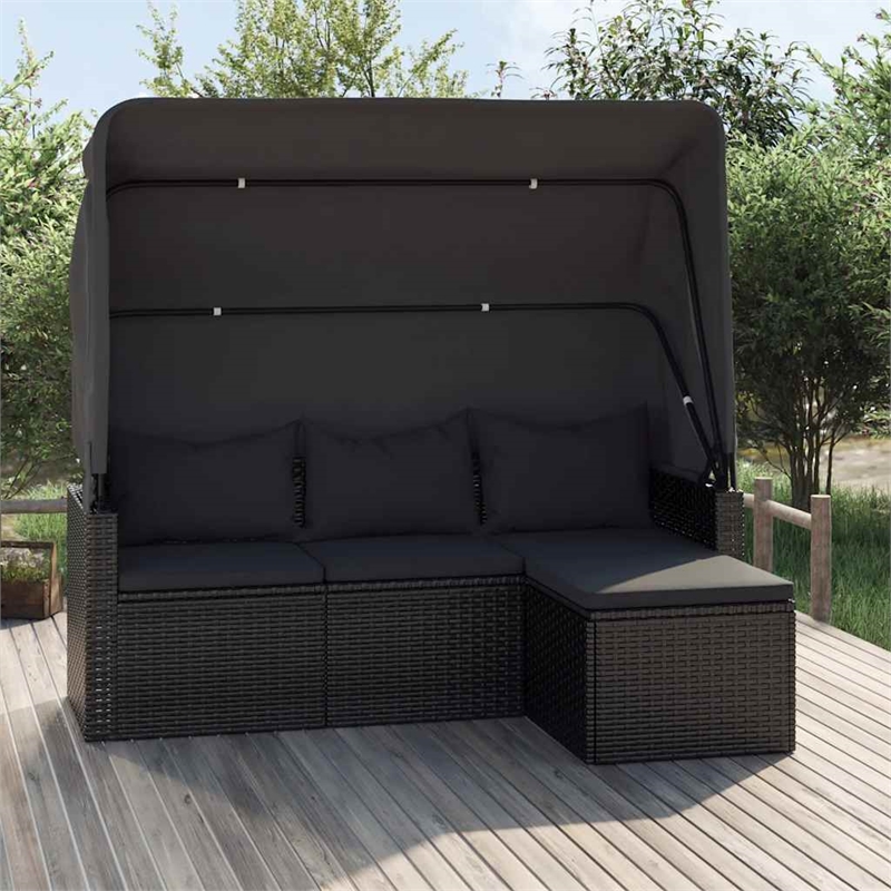 vidaXL 3-Seater PE Rattan And Powder-Coated Steel Garden Sofa Large in Black