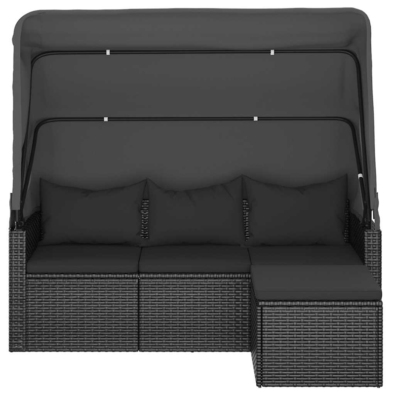 vidaXL 3-Seater PE Rattan And Powder-Coated Steel Garden Sofa Large in Black