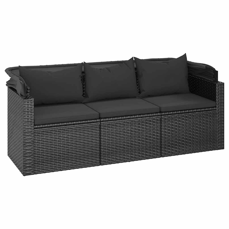vidaXL 3-Seater PE Rattan And Powder-Coated Steel Garden Sofa Large in Black
