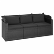 vidaXL 3-Seater PE Rattan And Powder-Coated Steel Garden Sofa Large in Black