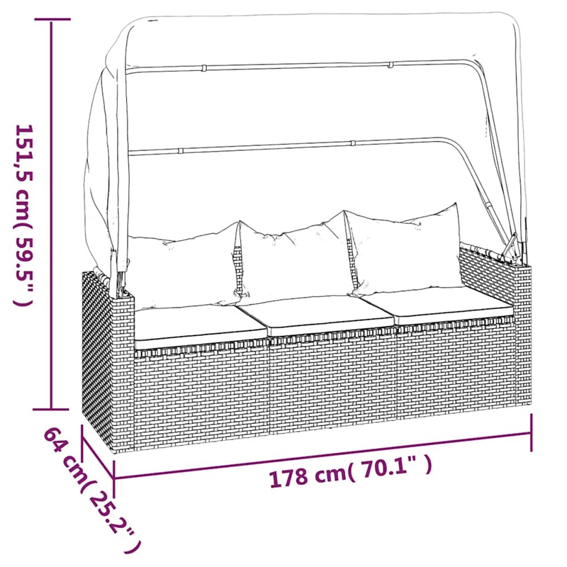 vidaXL 3-Seater PE Rattan And Powder-Coated Steel Garden Sofa Large in Black